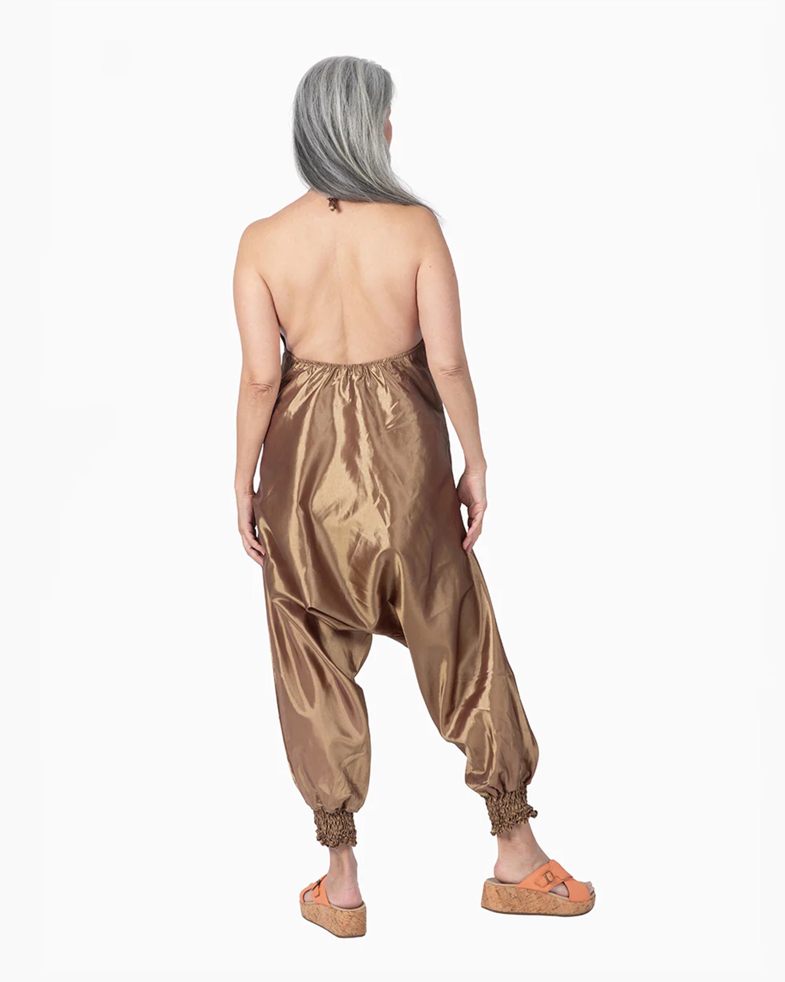 METALLIC HAREM JUMPSUIT - 100% RAYON