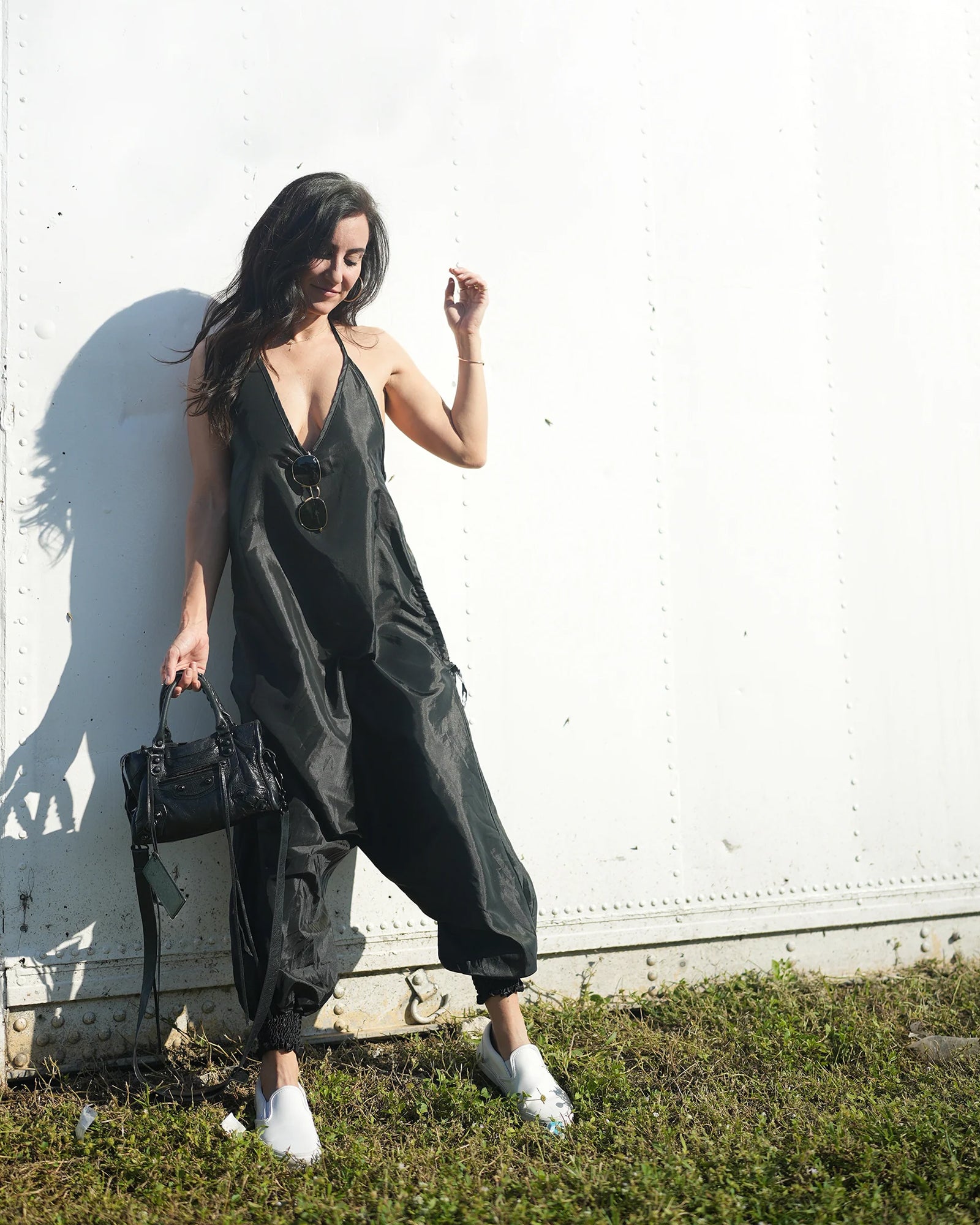 METALLIC HAREM JUMPSUIT - 100% RAYON