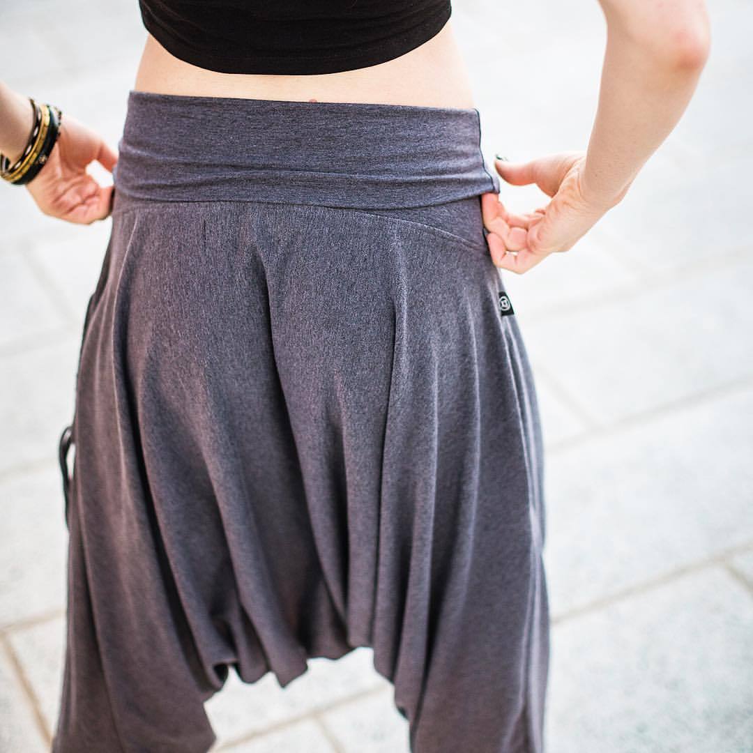 Fold-Over High-Waisted Unisex Bamboo Grey Cotton  Pants