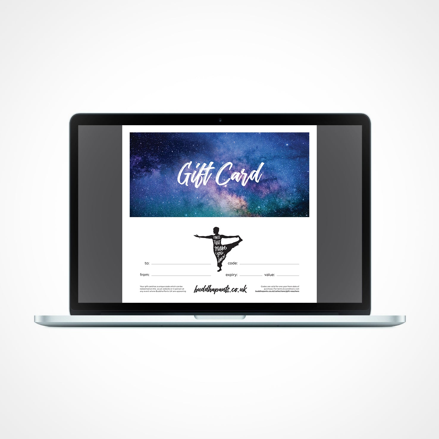 Digital Gift Card Universe Design for Buddha Pants UK