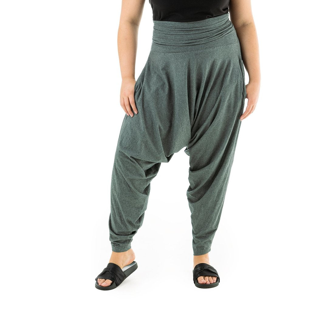 Flexible Waist Yoga Pants in Soft Bamboo Cotton - Grey