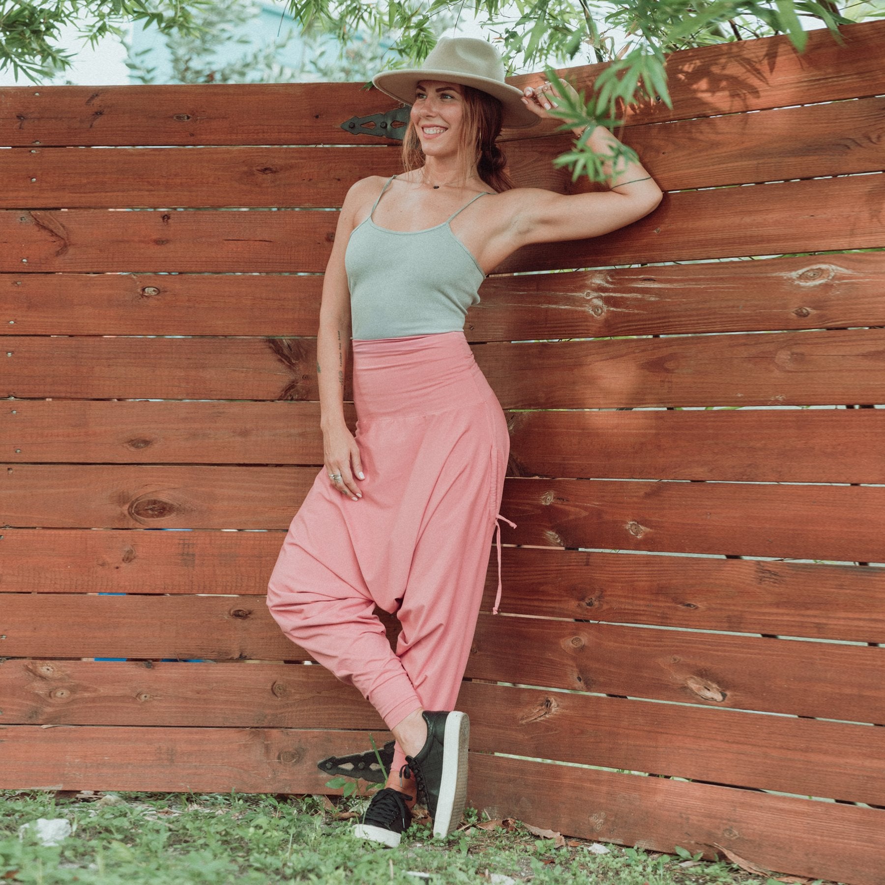 High-Waisted Coral Bamboo Jersey Pants