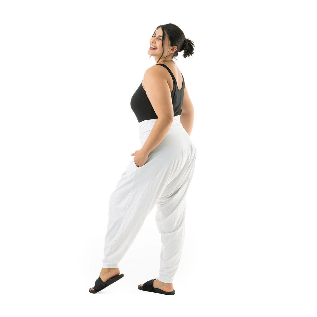 Five Adult Sizes. Unisex High-Waisted Organic Harems
