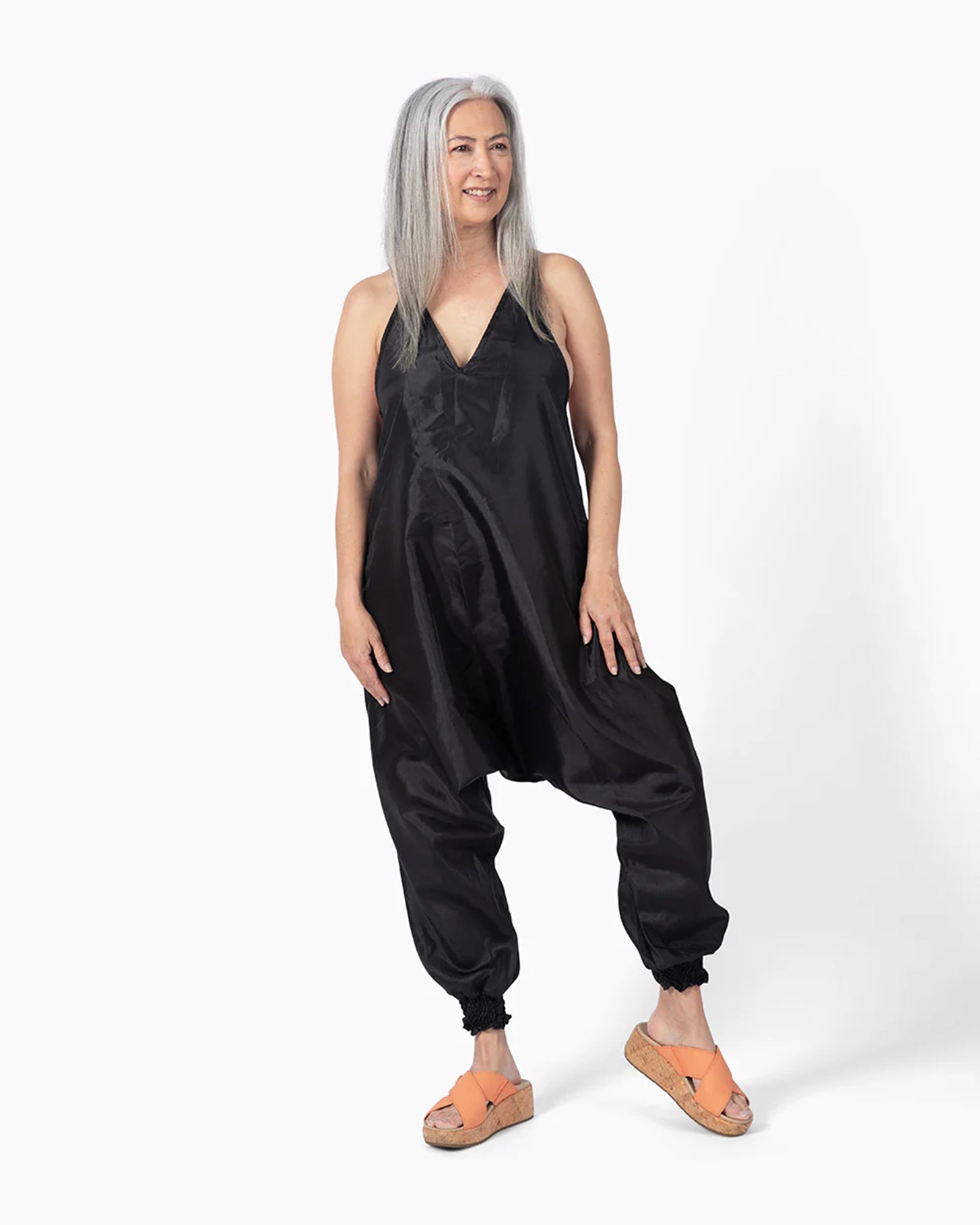 METALLIC HAREM JUMPSUIT - 100% RAYON