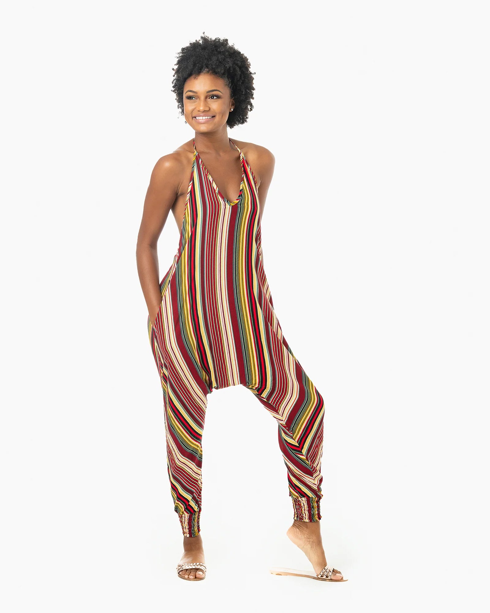 Striped harem jumpsuit on sale