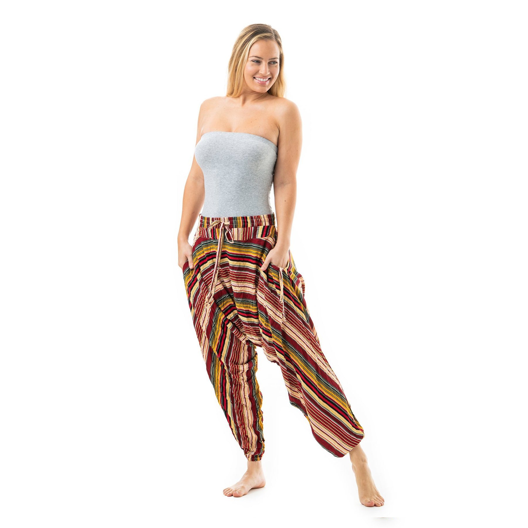 Harem Pants in Red Striped Print 1800x1800