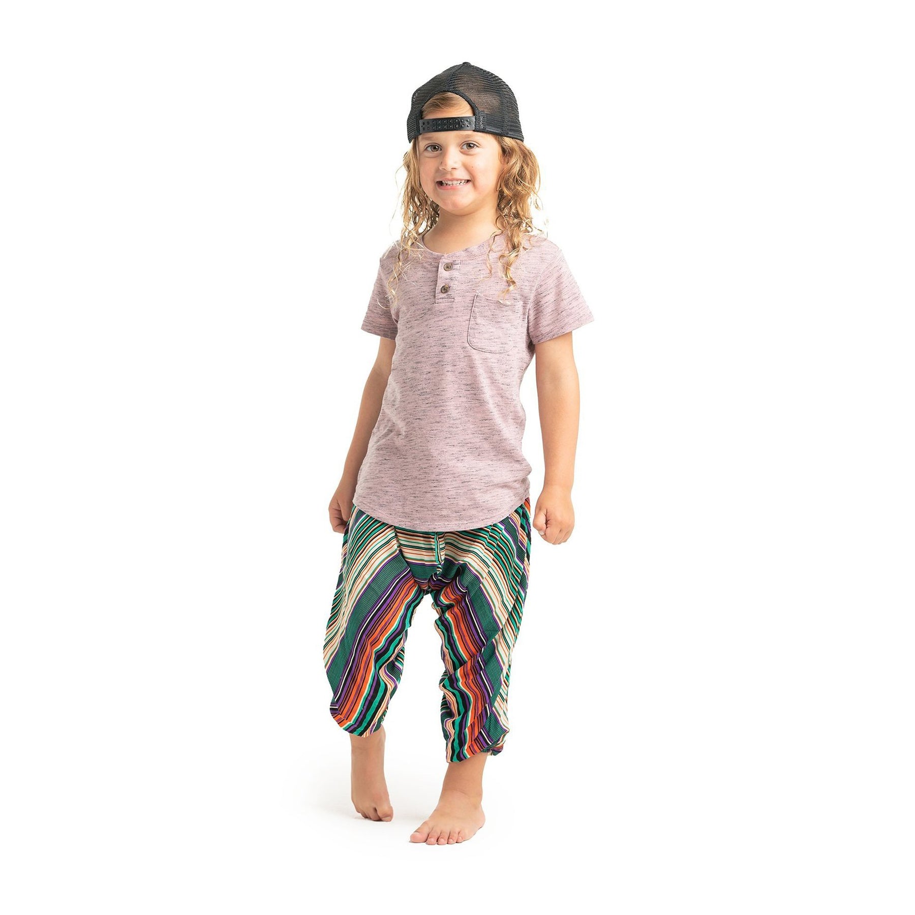Junior Harem Yoga Pants in Green Stripes