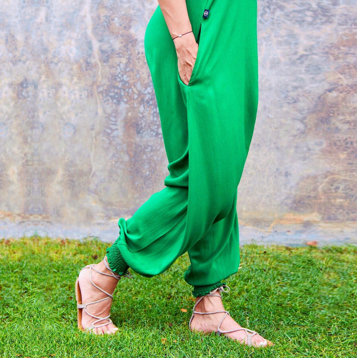 Bright Green Jumpsuit, Cuffed Ankles