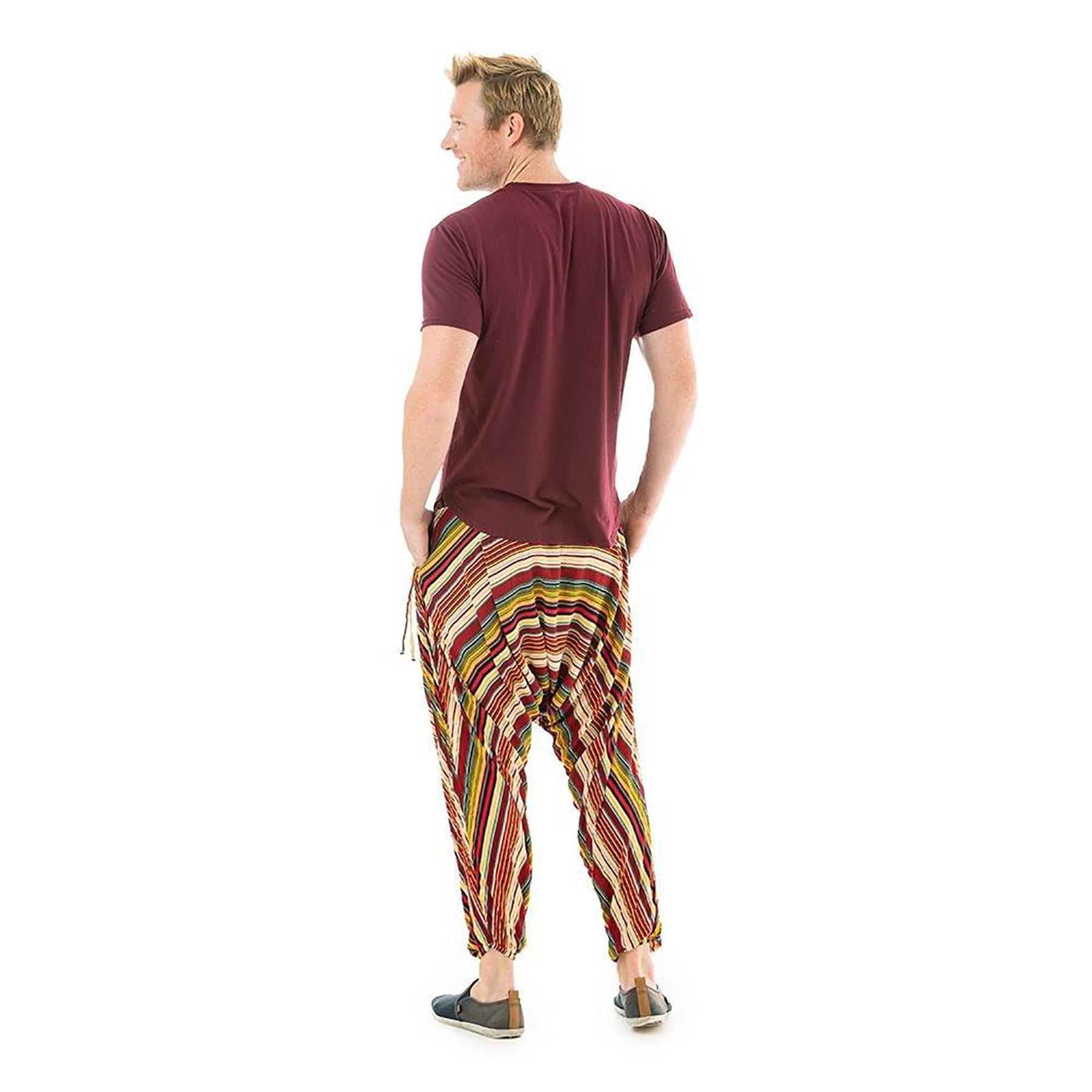 Travel Yoga Harem Pants in Stripes Design Red 1800x1800